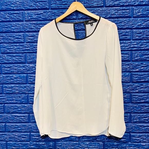 Lulus Tops - LULU’S White Sheer Faux Leather Trim Blouse